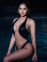 sunny y j2022 summer new womens fashion halter neck bikini suit see through mesh sexy backless slim bag hip one piece swimsuit