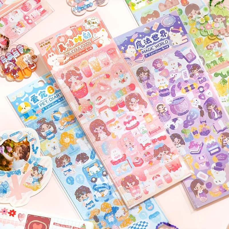 

4 листа, блестящие декоративные наклейки с животными