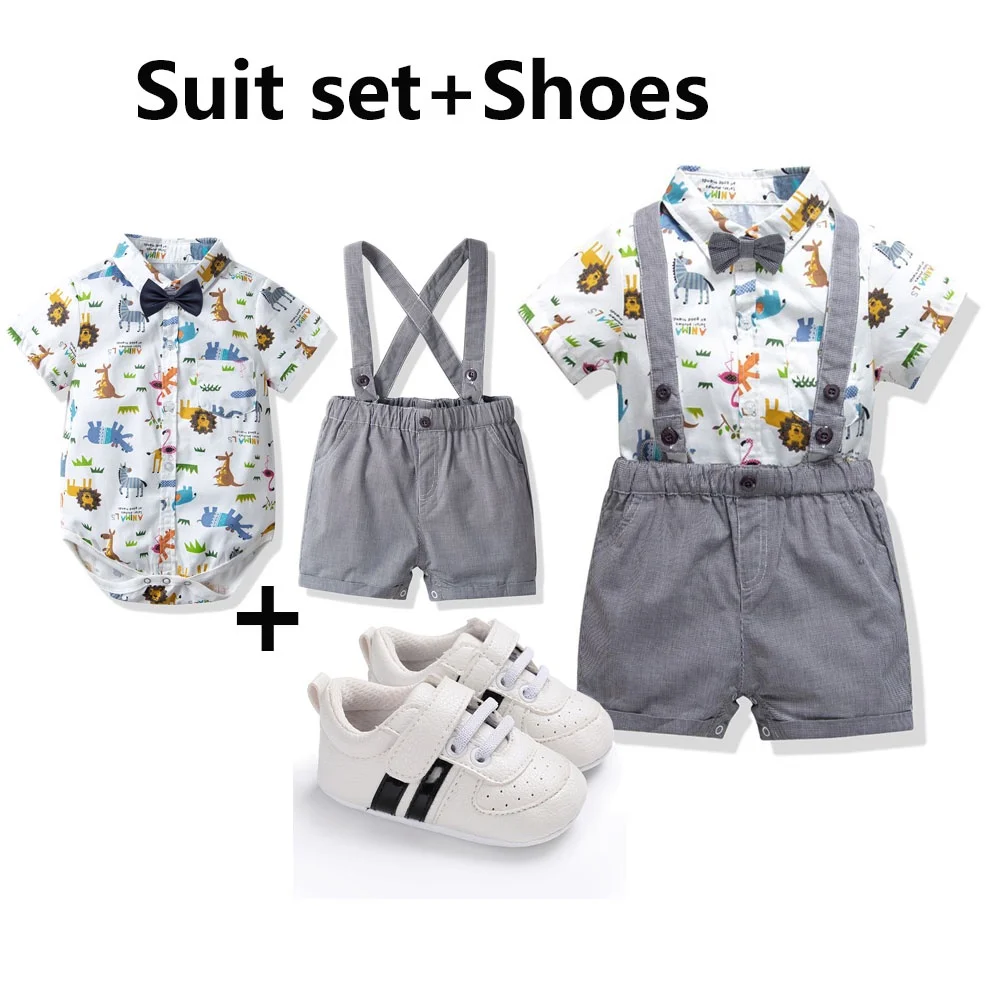 3pcs Set Baby Clothes  Boy Outfit Summer Holiday Cotton Polo Romper with Shoes Terno for   0 12 Months 0-18M