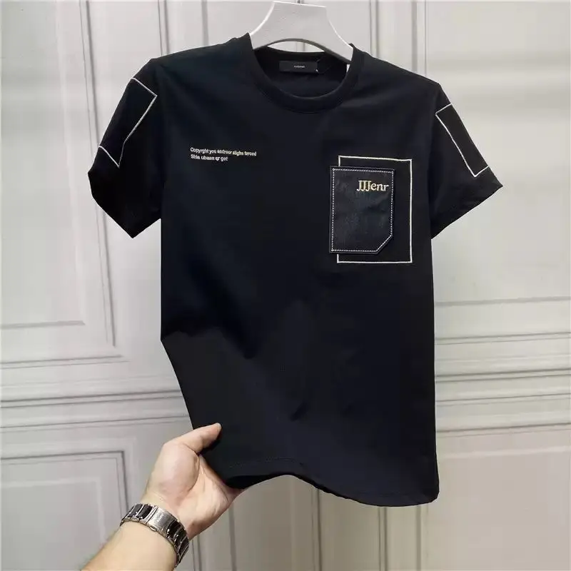 

Clothes for men Summer Cotton Short-sleeved T-shirt Slim-fit Half-sleeved Trendy Round Neck Base Shirt Tops