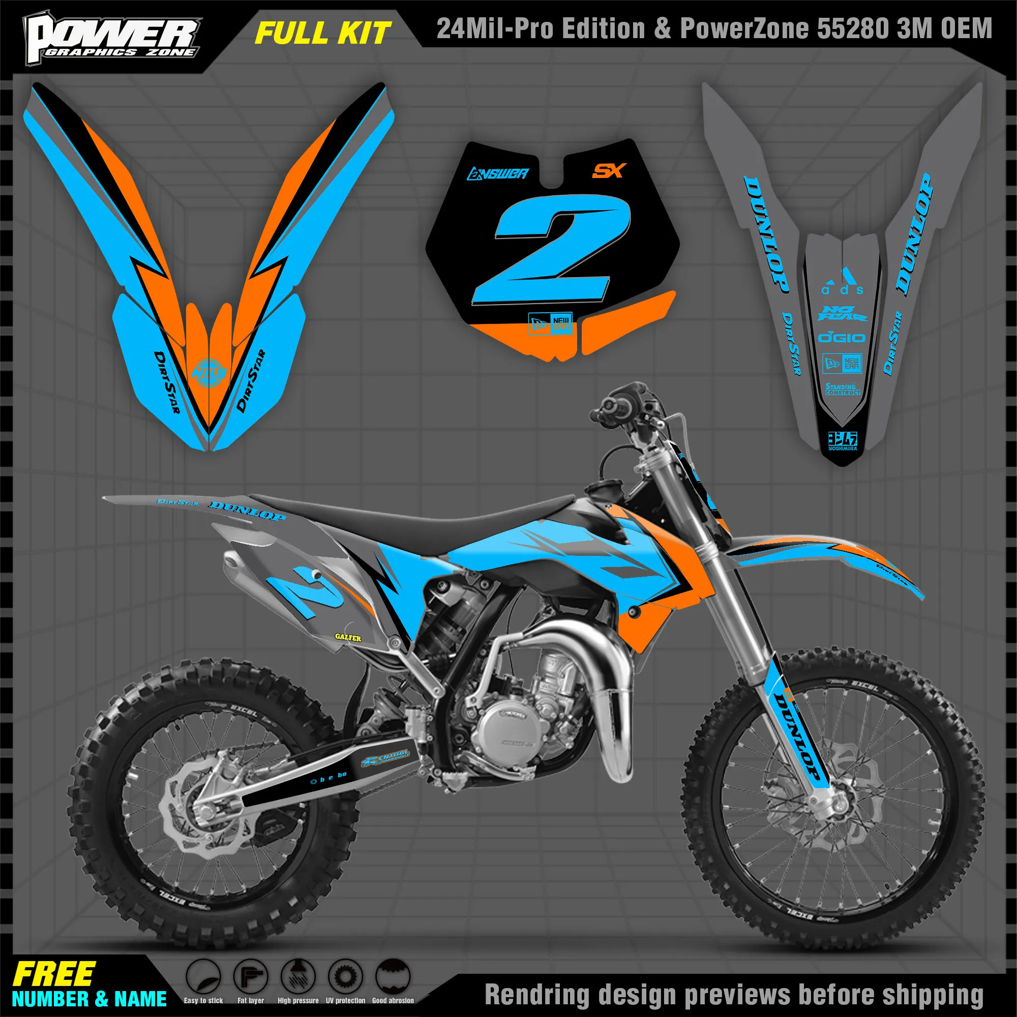 

PowerZone Custom Team Graphics Backgrounds Decals 3M Stickers Kit For KTM 13-14 15-17 SX85 Motorcycle 002