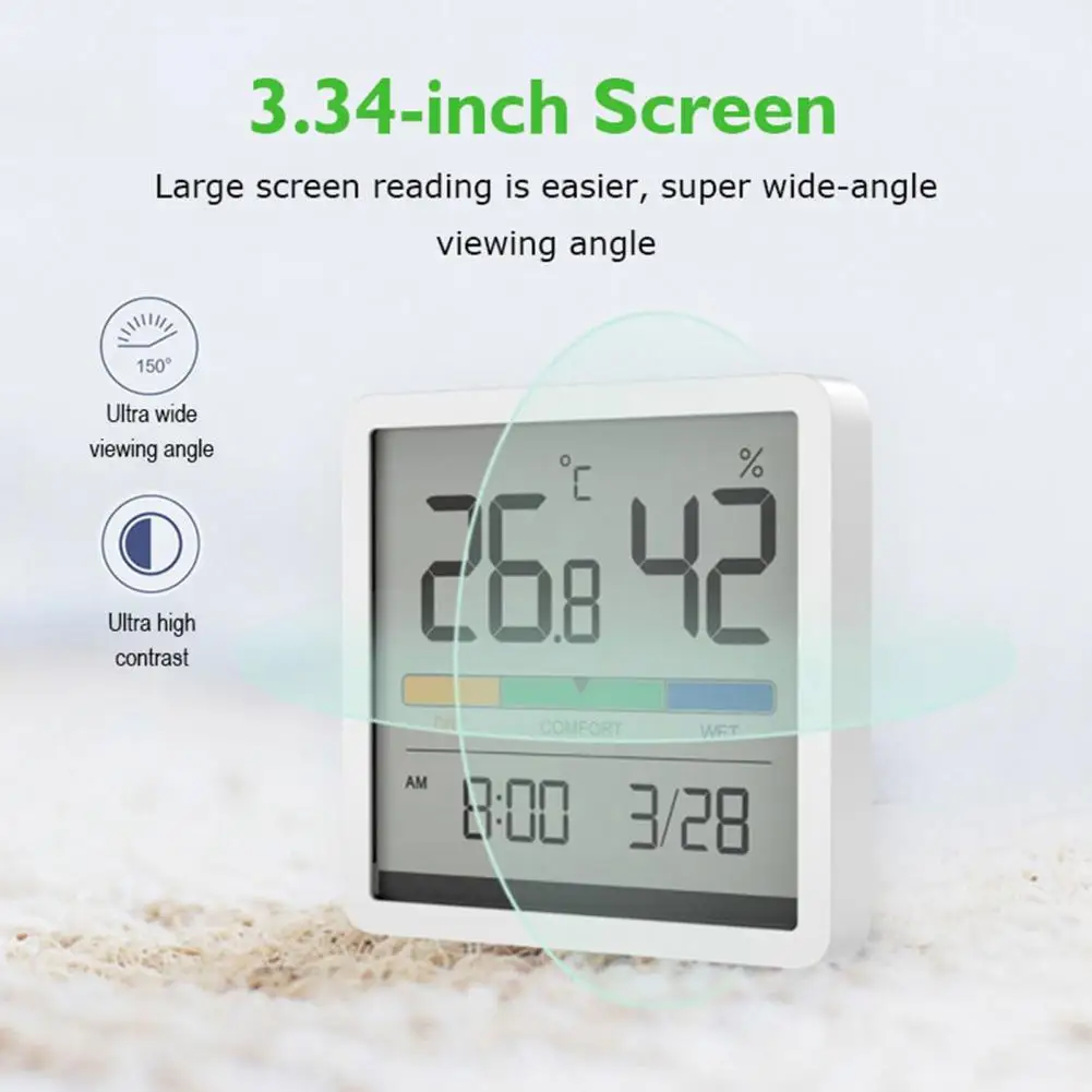 

Premium Date Display Plastic Digital Alarm Clock LCD Digital Display Temperature Humidity Meter for Kitchen