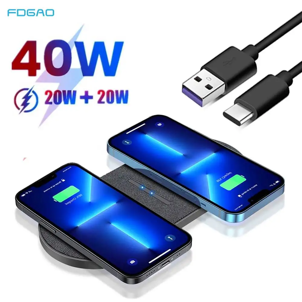 

Беспроводное зарядное устройство 2 в 1 40 Вт для iPhone 14 13 12 11 XR 8 AirPods 3 Pro Samsung S22, Двойная док-станция для быстрой зарядки