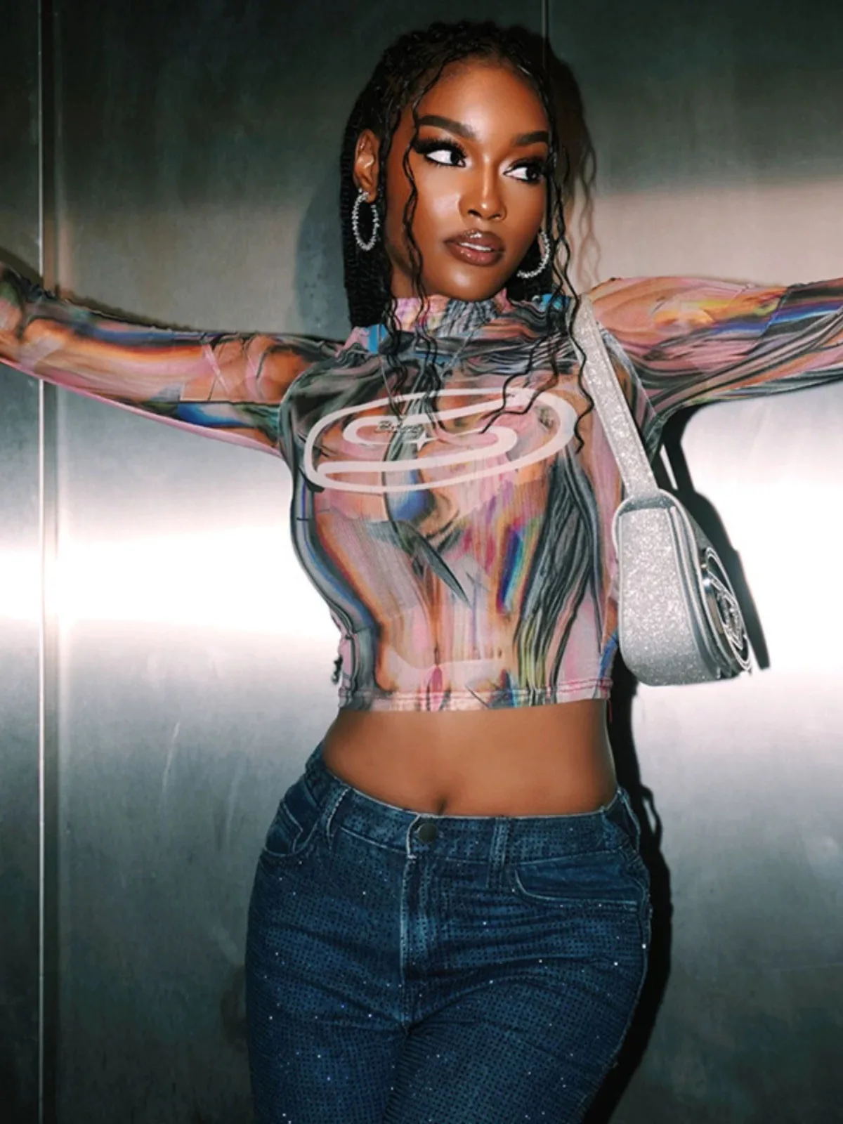 Женские рубашки с высоким воротом и принтом блузка Y2K Ins шикарные топы футболки