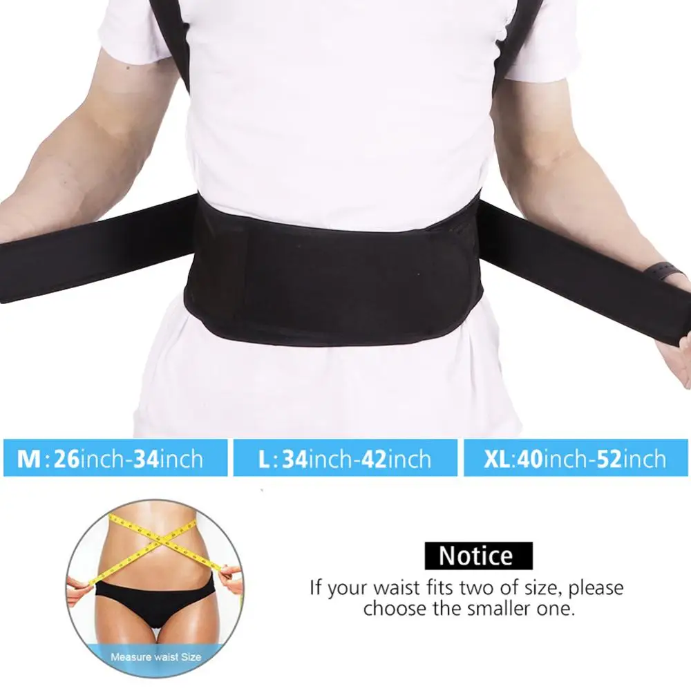 Корректор осанки регулируемый черный пояс поддержки плеч и поясничного отдела позвоночника для здоровья мужчин и женщин унисекс.