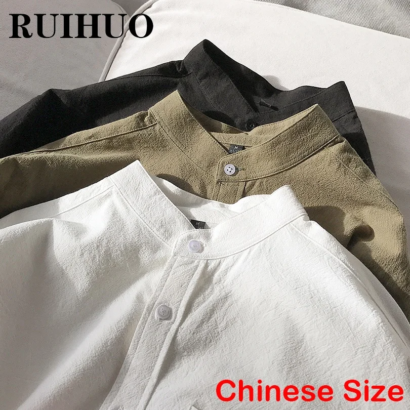 Рубашка RUIHUO мужская повседневная однотонная модная белая рубашка в китайском