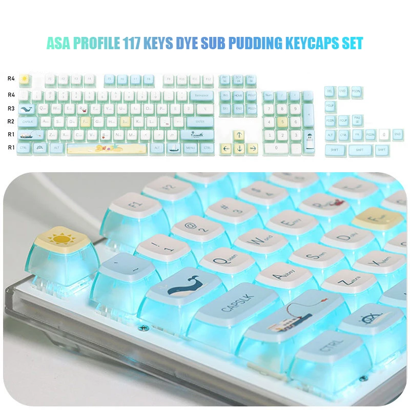 

117 Keys ASA Profile Keycap Dye Sub Keycaps Summer Theme Pudding PBT Keycaps For Gateron Cherry MX Mechanical Switches Keyboard
