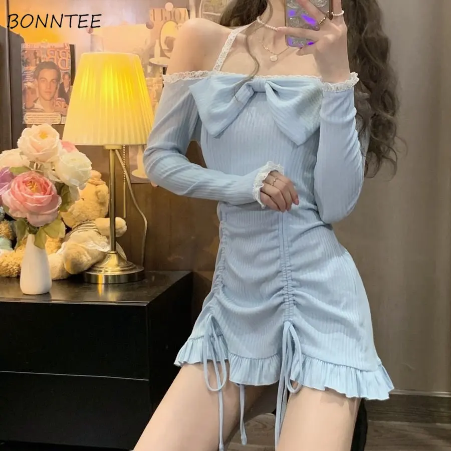 

Off Shoulder Mini Dresses for Women Sexy Vestidos Designer Hotsweet Designer Elegant French Korean Fashion Streetwear Girlish BF