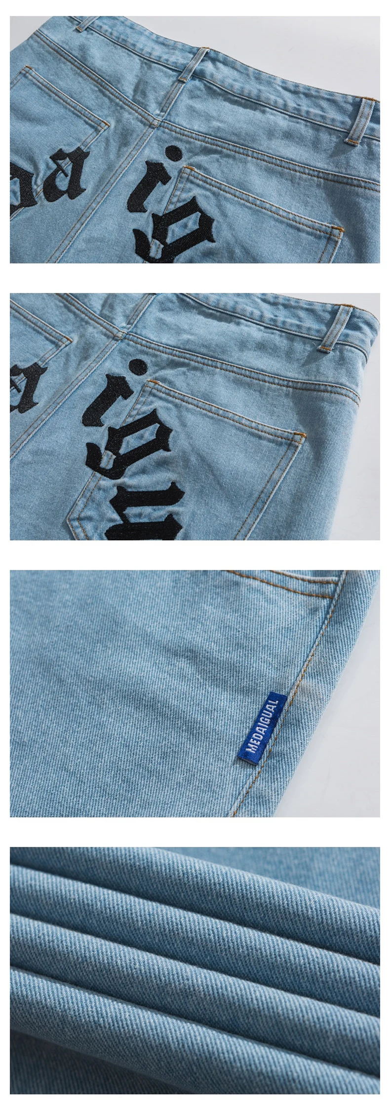 American Hip Hop Skateboards Jeans Streetwear Letter Embroidery Straight Denim Trousers Men Clothing Harajuku Casual Cargo Pants