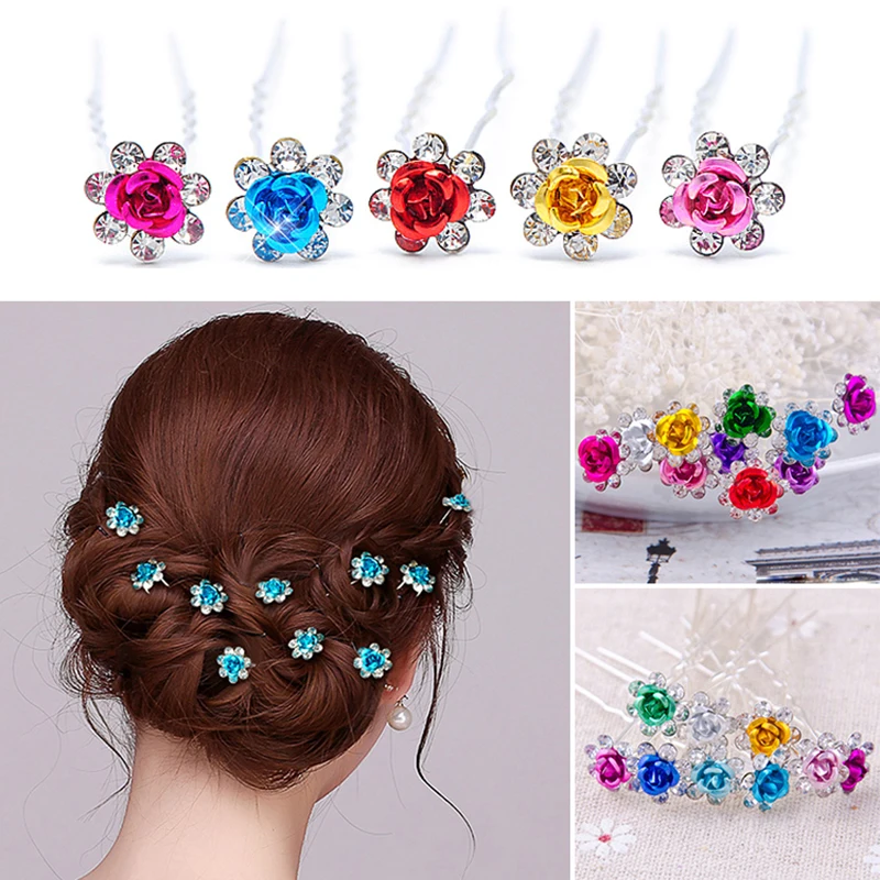 

Bridal U-shaped flower hairpin Crystal Diamante Flower Rose Hairpin Clip Barrettes Sticks Hair Braider Styling Tools Accessories