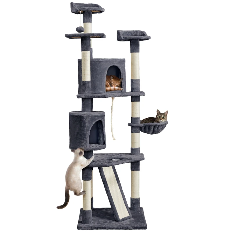 

Free Shipping 79" Large Cat Tree Tower with 2 Condos Dark Gray