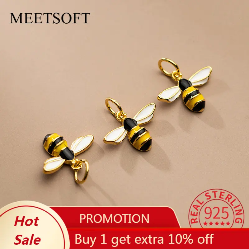

MEETSOFT Real S925 Sterling Silver Three-dimensional Bee Pendant Charms of DIY Handmade Fine Accessories Cute Drop Shipping