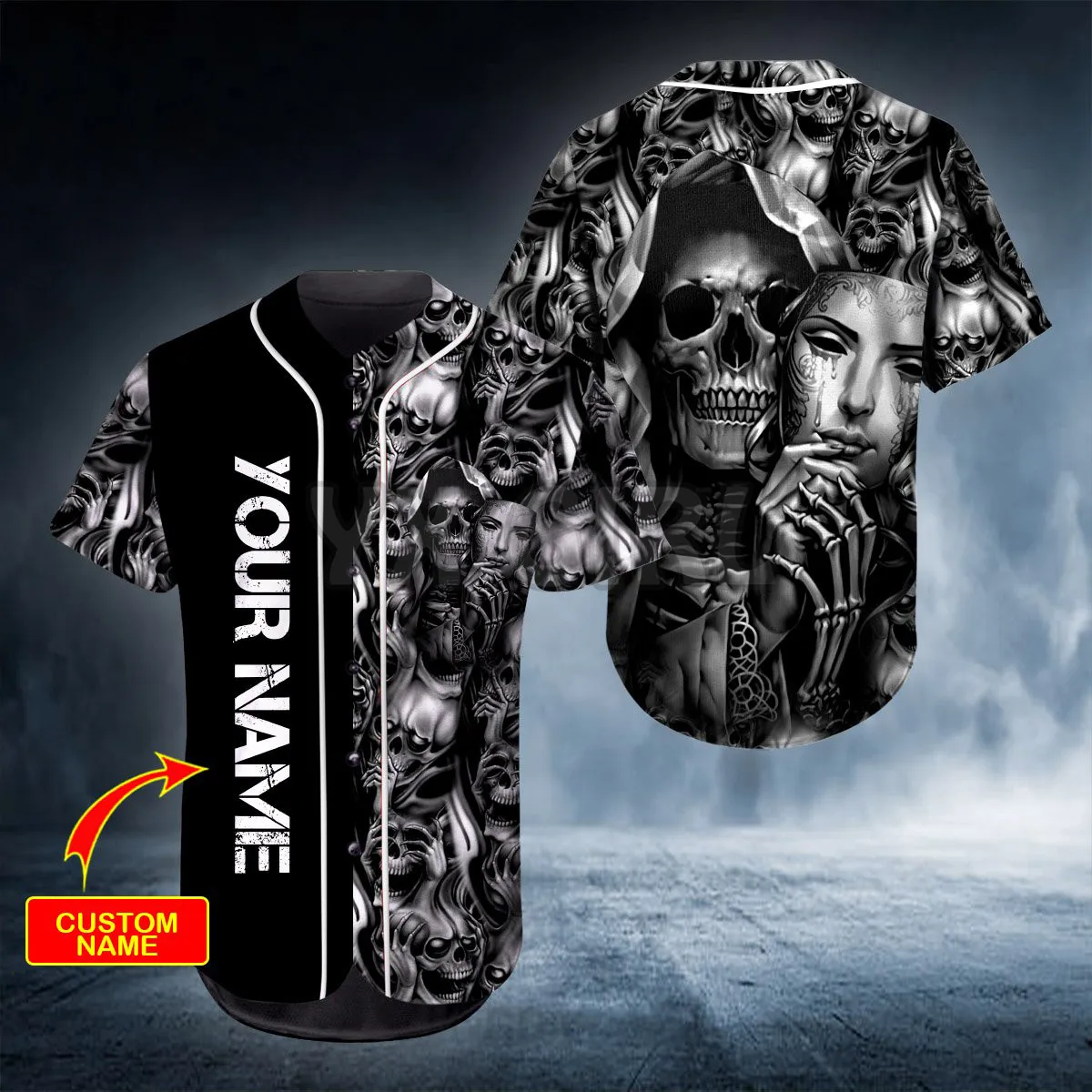 

Face Skull Custom You Name Baseball Jersey Shirt Us Size Love Skull Gift 3D Printed Men's Shirt Casual Shirts hip hop Tops