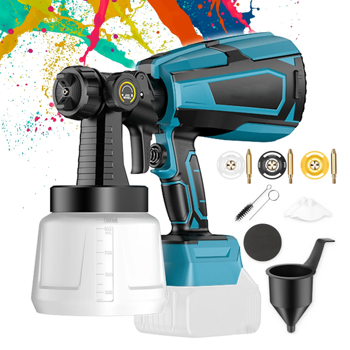 

Paint Sprayer Cordless High Power Electric Spray Gun 3 Nozzle Sizes 1000ml Household Paint Sprayer Flow Control Easy Spraying