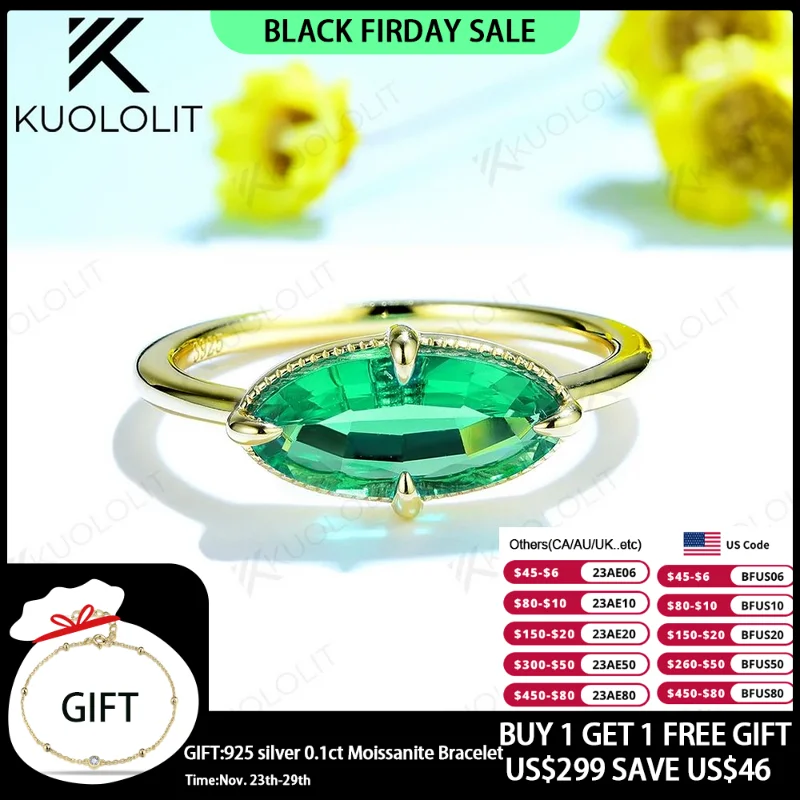 

Kuololit Colombia Lab Grown Изумрудное кольцо для женщин и мужчин, одноцветные кольца из 18К 14К желтого золота с овальным вырезом для свадьбы, помолвки, дня рождения