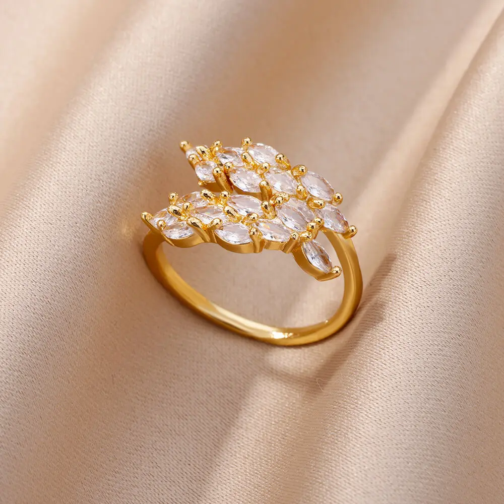 

Luxury Zircon Flower Rings For Women Stainless Steel Gold Color Crystal Finger Rings Fashion Trendy Aesthetic Jewelry Gifts