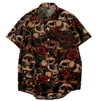 2022 summer short sleeve shirts original risk free 3d printing printed lapel shirts ethnic trend mens tops flowers and skulls