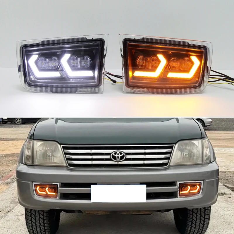 

Светодиодные противотуманные фары в сборе для Toyota Prado 90 LC90 1996-2002, автомобильные 12 В, светодиодные дневные ходовые огни + указатель поворота