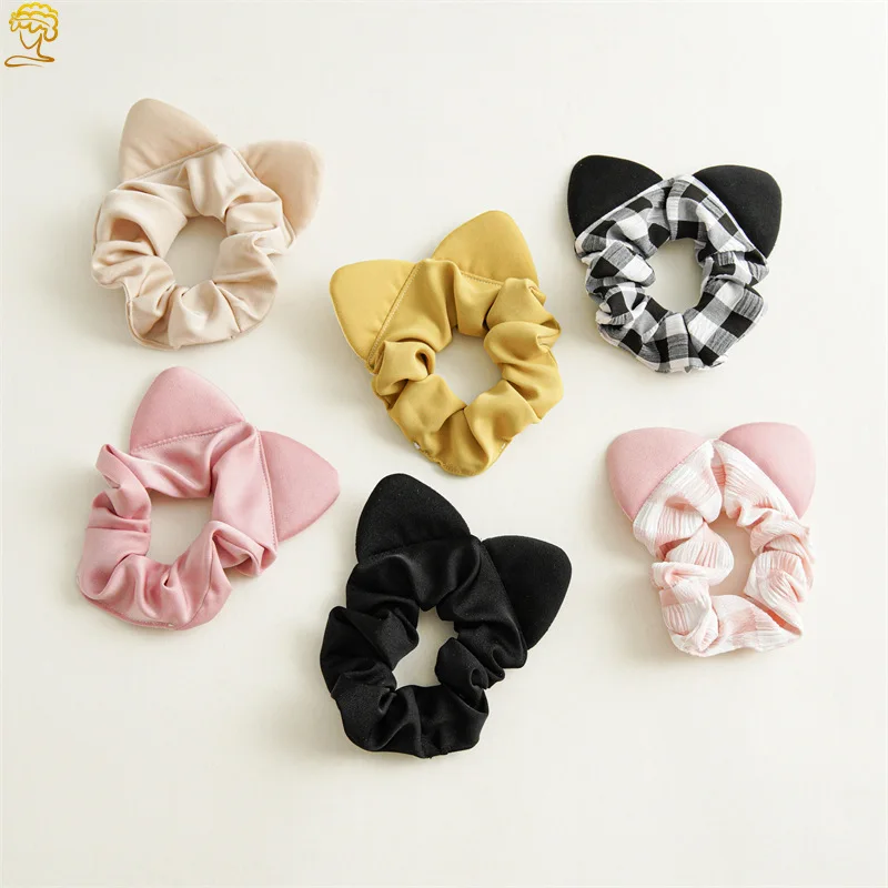 

Newest Plaid Scrunchie Female Cute Simple Cat Ears Large Intestine Scrunchie Headdress Everything Rubber Band Elastic Hair Ropes