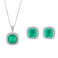 new fashion trend s925 sterling silver inlaid 5a zircon ladies personality emerald wood with green pendant earrings set