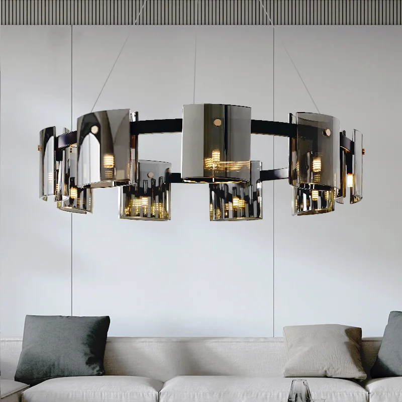 

Postmodern LED Amber Smoky Glass Chandeliers Lighting Luxury Ceiling Hanging Pendant Lamps Dining Living Bedroom Light Fixtures