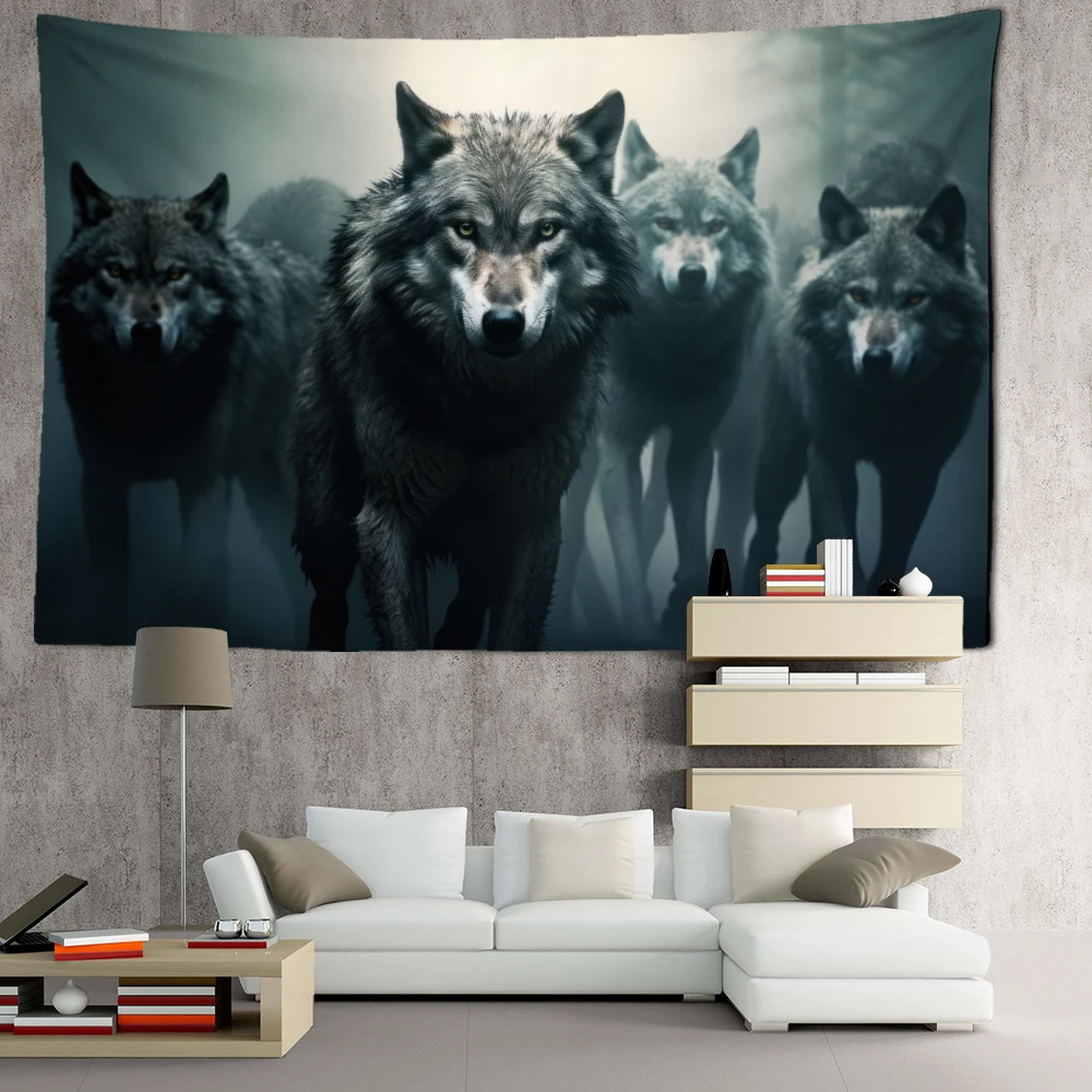 Настенный гобелен с изображением серых волков минималистичное абстрактное
