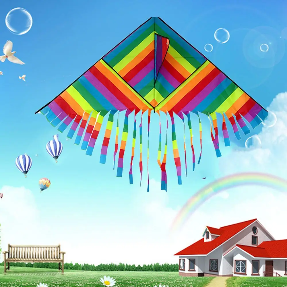 

Polyester Colorful Outdoor Kids Travel Parents Interactive Rainbow Color Triangle Kite Flying Toys Kites