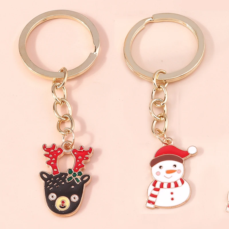 

Fashion Christmas Keychain Cute Enamel Deer Elk Snowman Pendant Key Chain for Women Keyrings Gifts Wholesale
