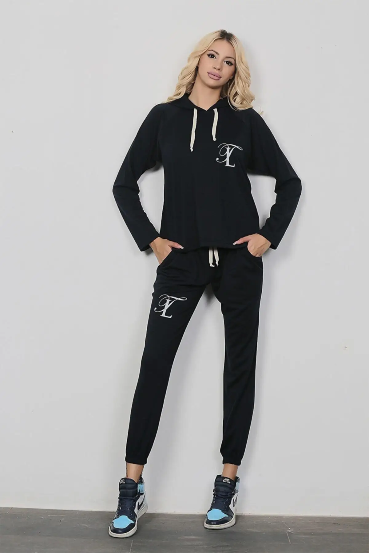 

Women's Pajamas Navy Blue Hooded Cotton Fabric Sports Sleep Lounge Pajamas Nightwear Nightwear Nightwear Nightwear Casual Home Clothing