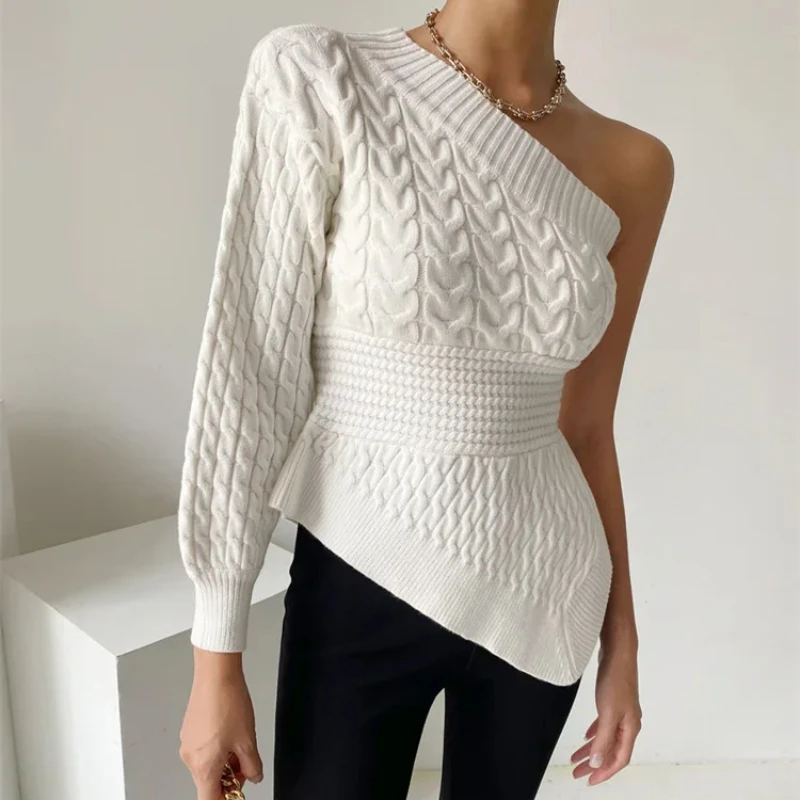 Французские шикарные женские свитера на одно плечо туники в корейском стиле