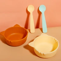 mommielife silicone baby feeding bowl spoon sets bpa free cartoon design waterproof tableware spoon set for bebe