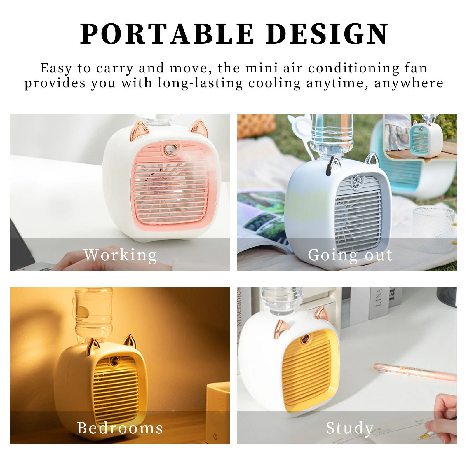 

USB Water Cooling Table Fan Mini 2400mAh Humidifier Purifier Fan 2 Spray Modes Type-C Charging with Water Bottle for Office Home