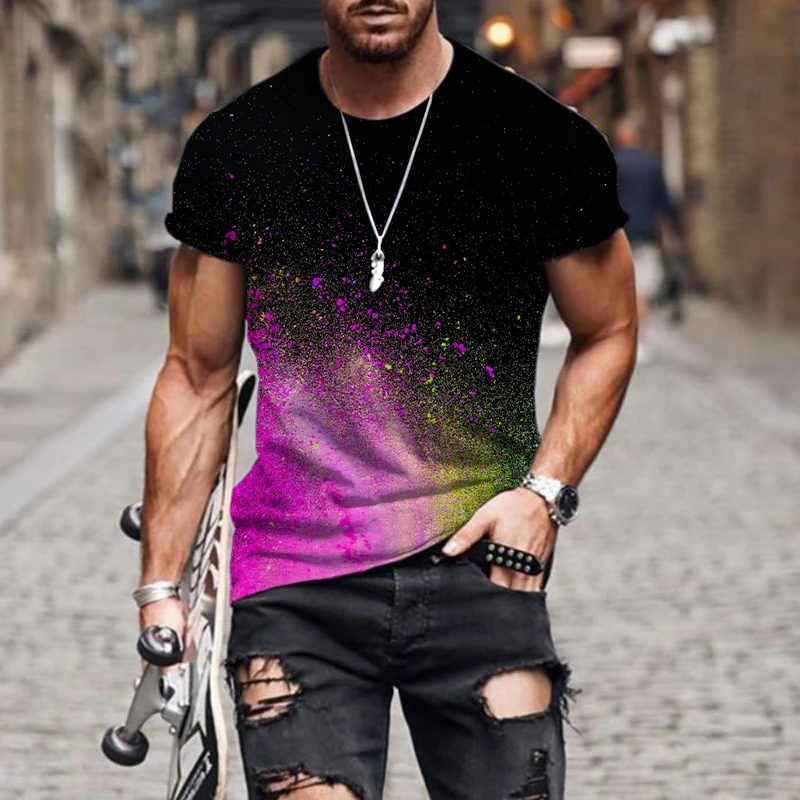 

Speckled tie dye pattern 3d printed t-shirt fashion men's street casual sports shirt male O-neck oversized t-shirt Men clothing