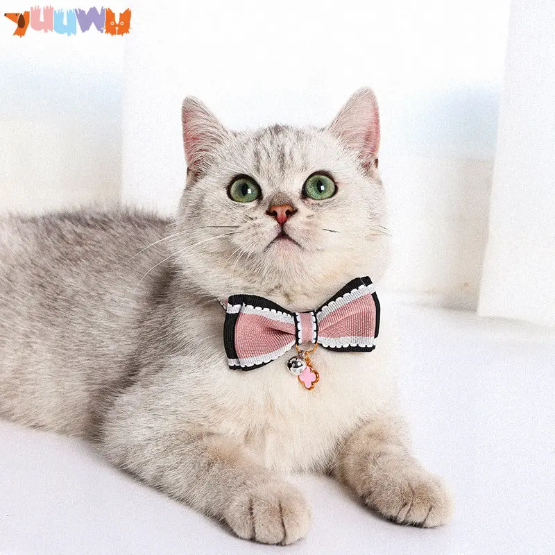 

Ошейник с двойным бантом для кошек, милый ошейник с колокольчиком для домашних животных, ошейник для собак, аксессуары для маленьких собак, кошек, ожерелье для мелких пород собак, предметы для домашних животных