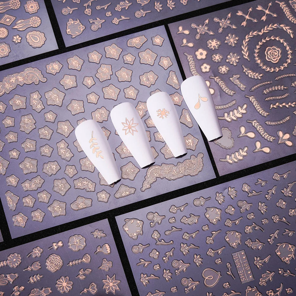 

1Sheet BOHO Rosy Gold Heart Nail Art Sticker, Dream-catcher/Flowers Leaves Design 3D Nail Slider,DIY Nail Decals