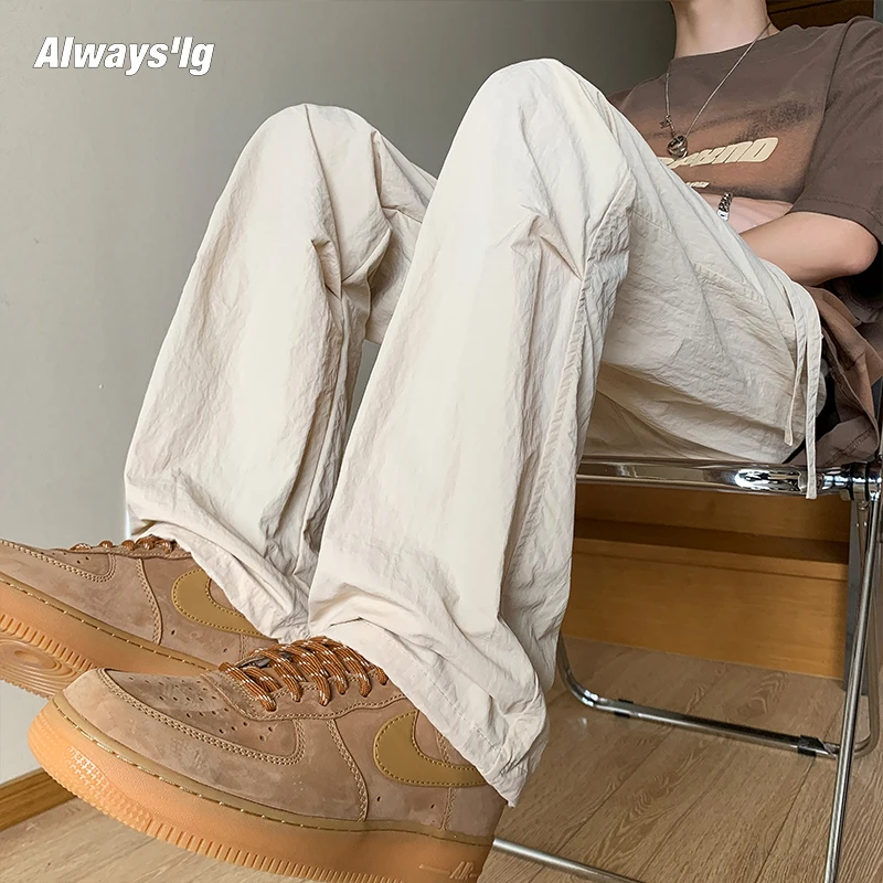 

Privathinker Lace Up Men Pleated Cargo Pants 2023 Summer New Large Size Streetwear Quick Drying Ice Silk Male Hip Hop Trousers