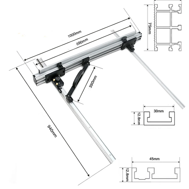 

Система забора для настольной пилы, деревообрабатывающий профиль забора, Т-образный пазов, скользящие кронштейны, калибр для забора, фрезерный станок/скамейки для пилы