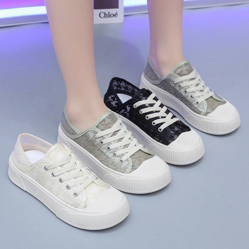 

White Shoes Mesh Breathable Thick Sole Casual Sneakers Women Lightweight Non-slip Casual Plus Size Designer Flats Calzado Mujer