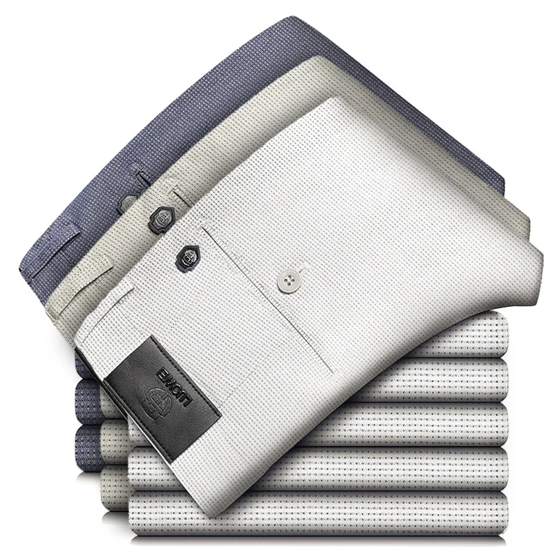 

2022 Summer England Dot Pattern Work Stretch Pants Men Business Fashion Slim Fit White Grey Casual Pant Male Brand Trousers 38