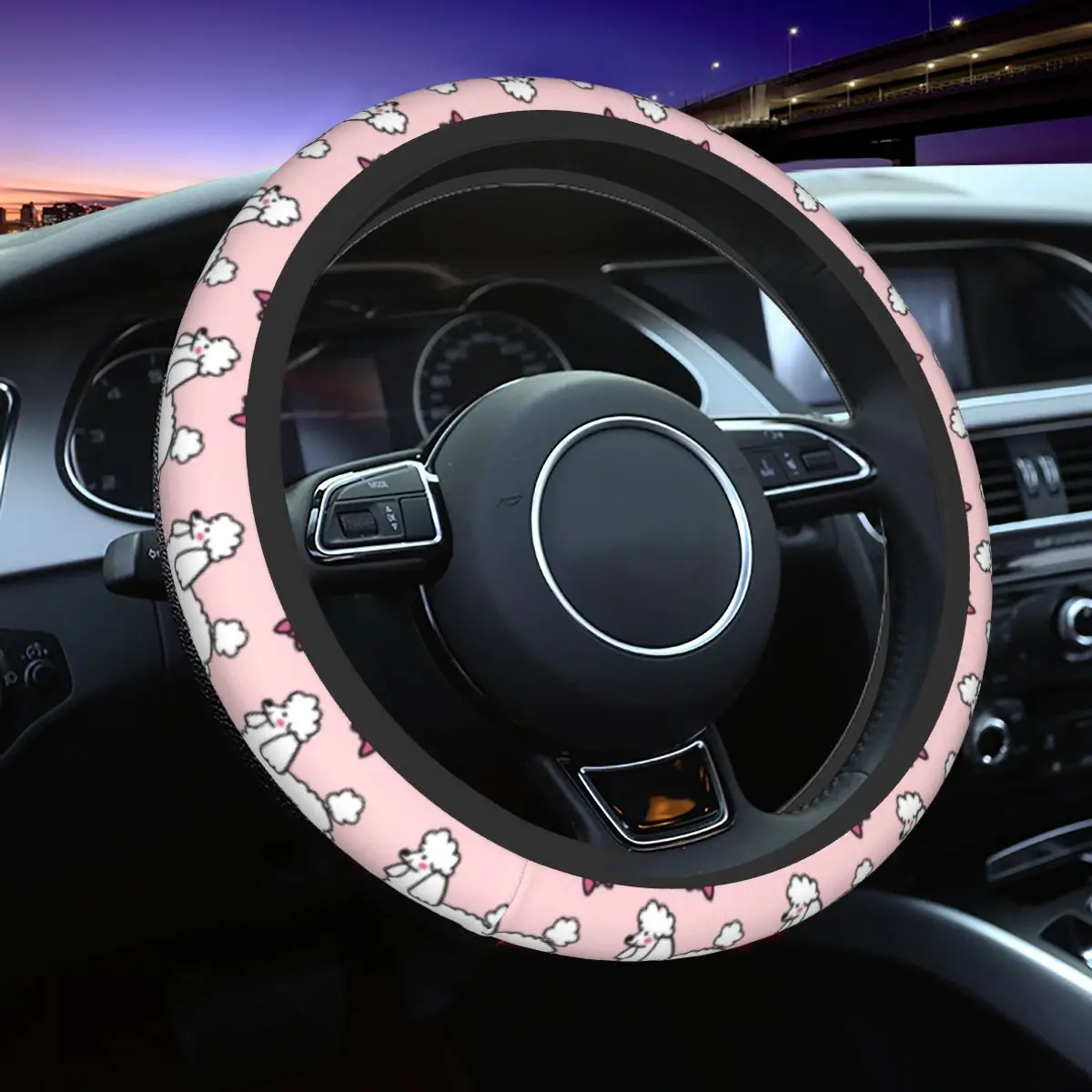 

Cute Poodle Dog Car Steering Wheel Cover 37-38 Animal Dogs Steering Wheel Protective Cover Auto Steering-Wheel Accessories