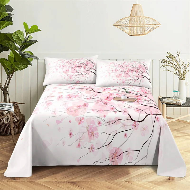

Pink Cherry Blossom 0.9/1.2/1.5/1.8/2.0m Bedding Digital Printing Polyester Bed Flat Sheet with Pillowcase Print Bedding Set