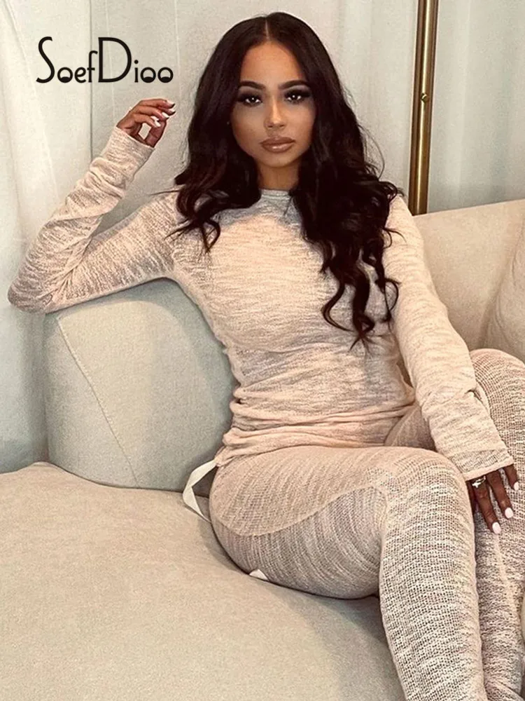 

Soefdioo Women Two Piece Pants Set Long Sleeve Side Drawstring Tshirt Top Slim Trousers Matching Fall 2021 Fashion Streetwear