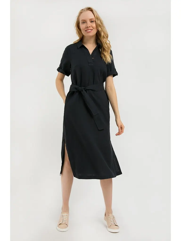 Женское платье Finn с разрезом, летнее макси-платье с цветочным принтом, круглым вырезом и длинными рукавами в стиле А-силуэт для офиса.