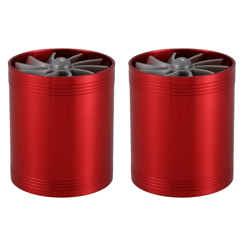 

2X Double Turbine Turbo Charger Air Intake Gas Fuel Saver Fan For Car (Red)