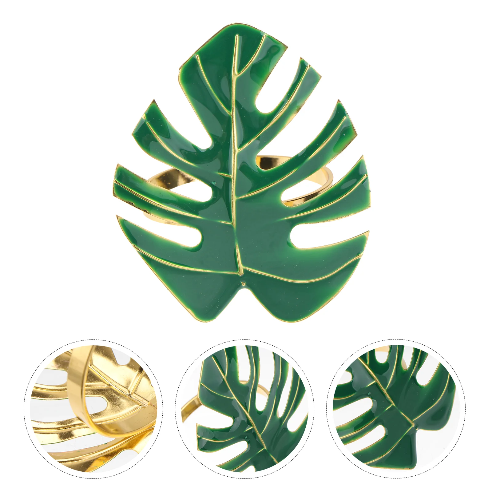

Napkin Rings Leaf Ring Holder Serviette Buckles Hawaiian Decorative Buckle Decors Tropical Dining Table Green Metal Party Palm