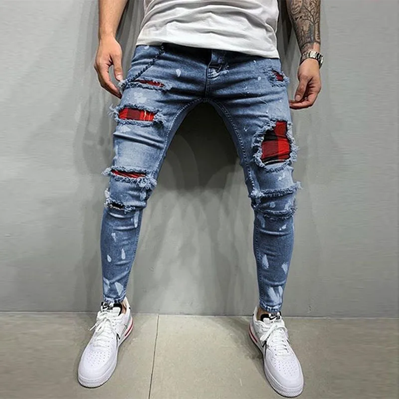 Men's Street Fashion Hip Hop Jeans Slim Shape Small Feet Elastic Cotton Tight Pencil Pants Classic Casual Sports Denim Trousers