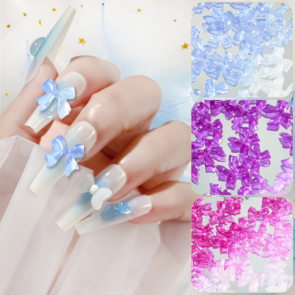 

100pcs UV Sensitive Light Changing Color Tie Nails Art Accessories Transparent Bow 3D Nail Charms Colorful Cute Nail Parts