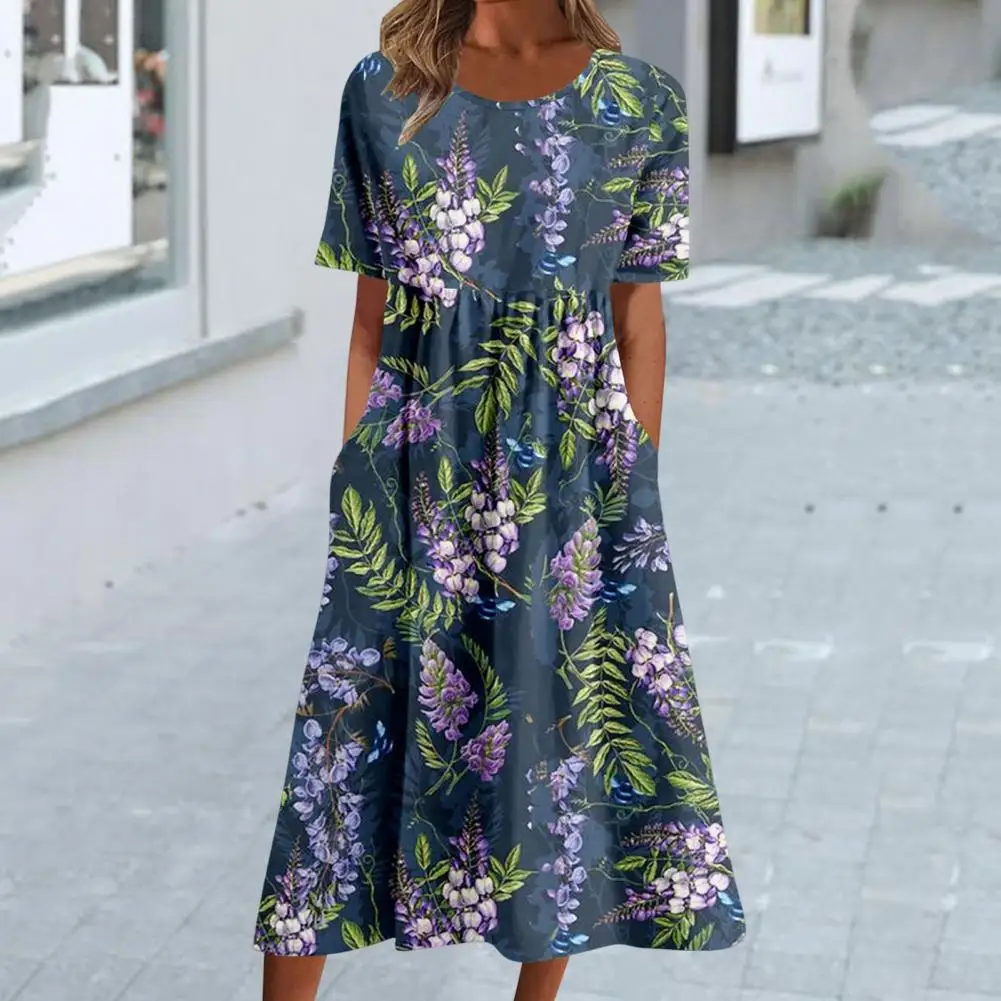 

Beautiful Summer Midi Dress Wide Hem Mid-calf Length Colorfast Summer Midi Dress Pullover Women Summer Dress Female Clothes