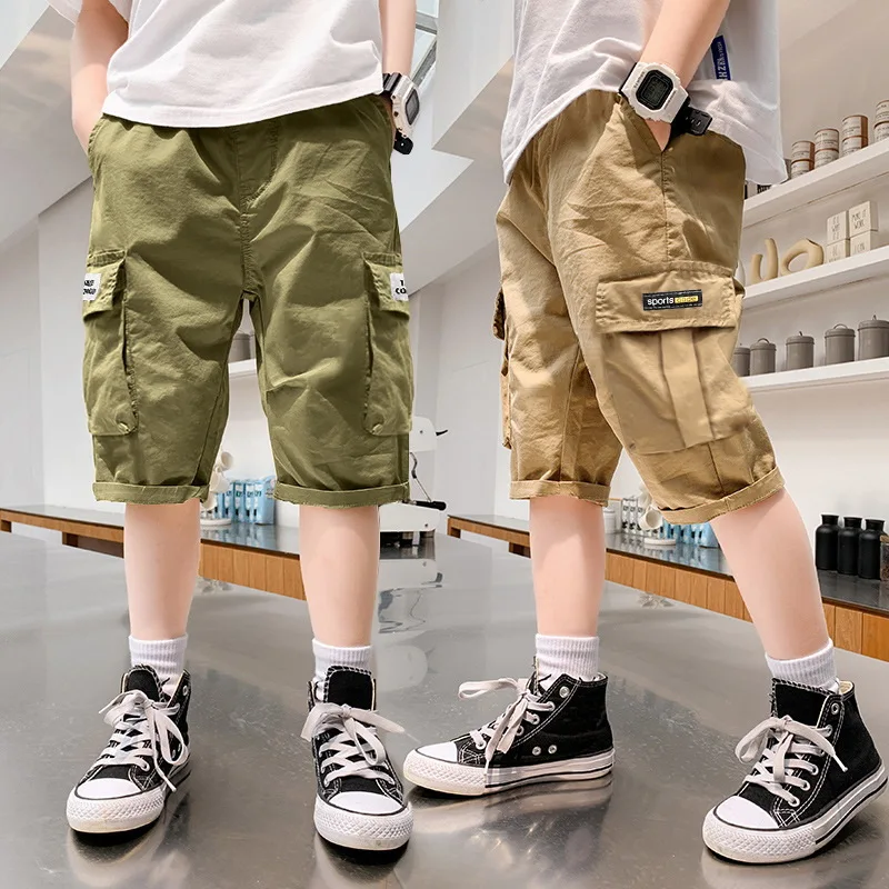 

Teenage Shorts Child Casual Letter Print Elastic Waist Boys Short Pants Summer Knee Length Kids Trousers Sport Pants 4-16Years