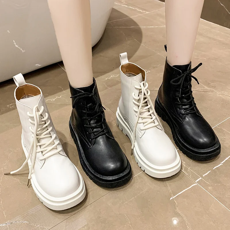 Women Ankle Boots Fashion Autumn 2022 Casual Female White Chelsea Booties Punk Gothic Shoes Platform Short Leather Combat |